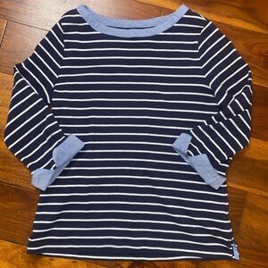 EUC Women’s Size Medium Nautica 100% Cotton Navy & White Striped 3/4 Sleeve Top